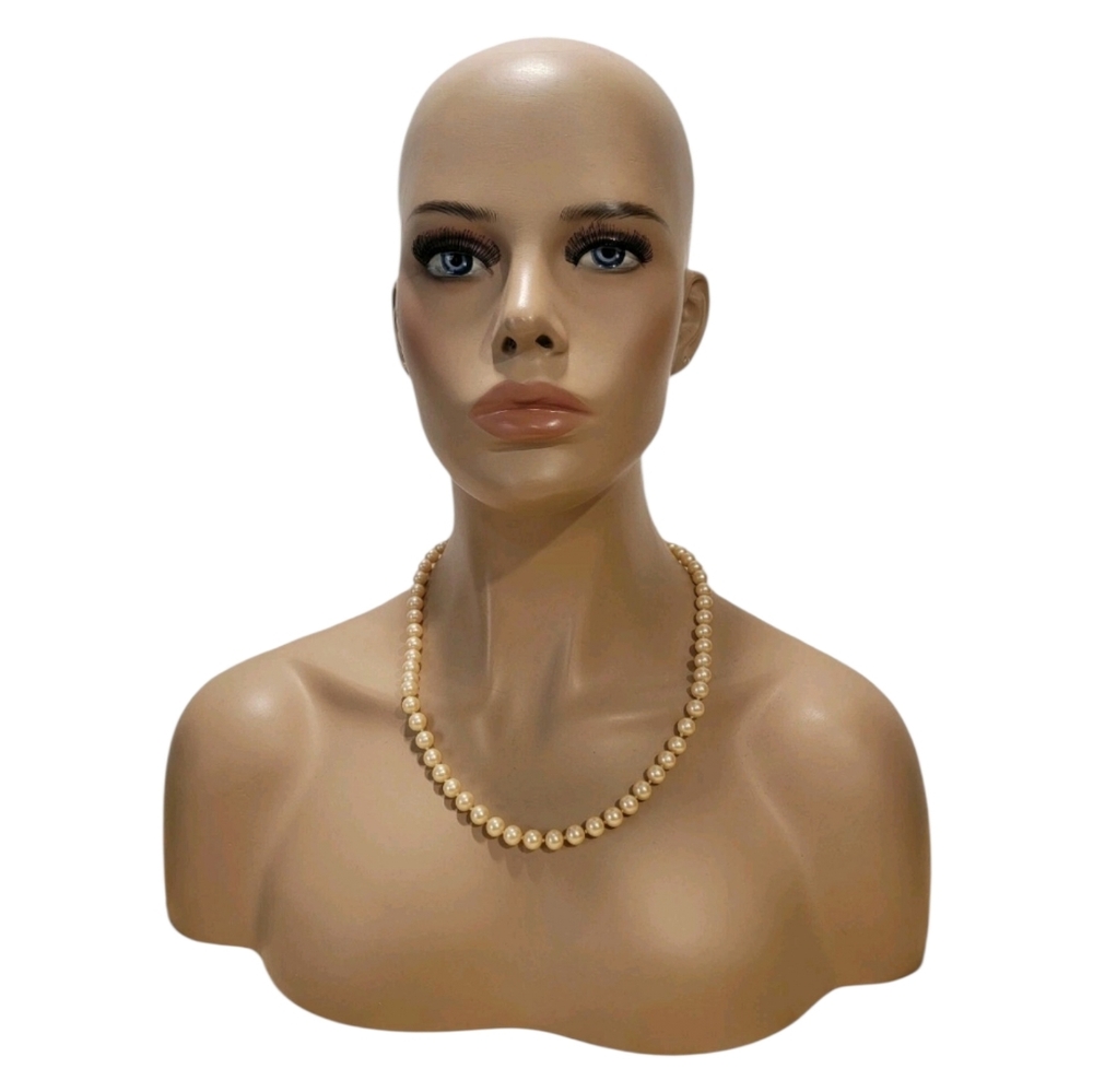 Vintage Sterling Silver Beige Faux Pearl Necklace 23''